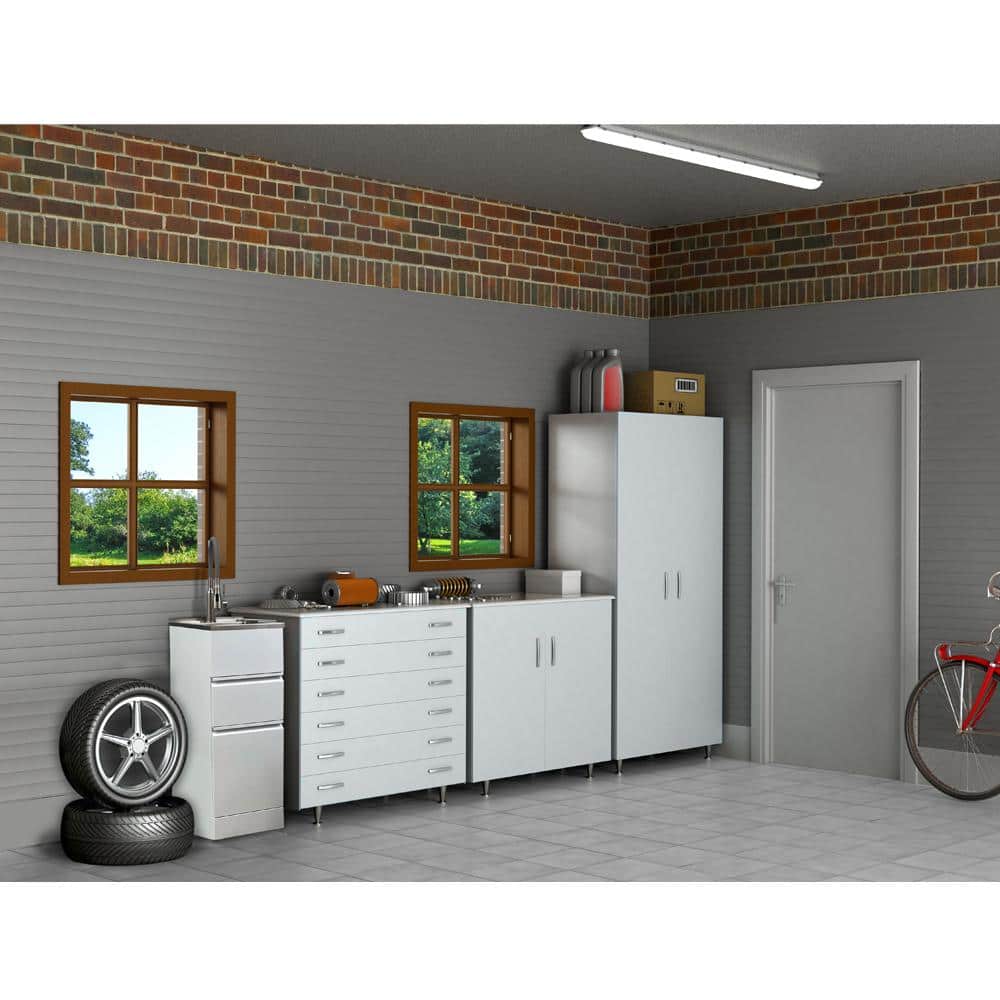Transolid All-in-One 15.5 in. x 22.4 in. x 34.9 in. Metal Drop-In Laundry/Utility Sink and Cabinet in White