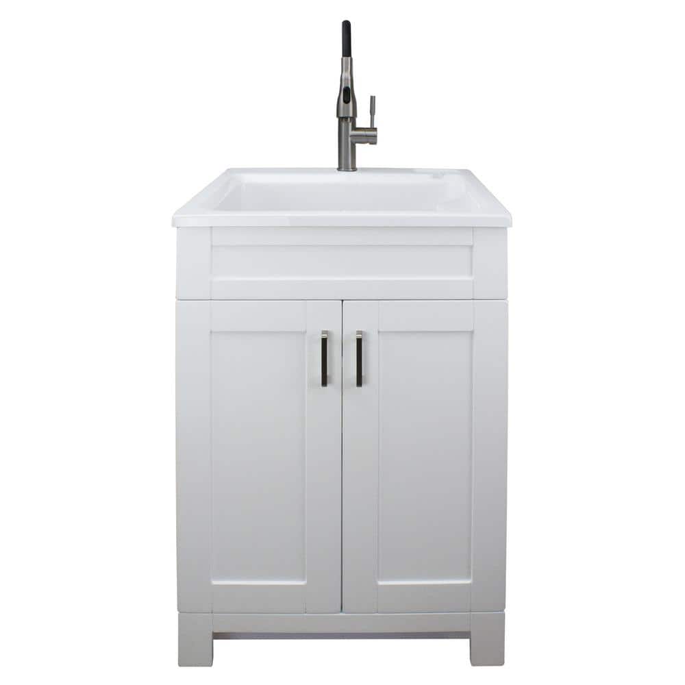 Transolid All-in-One 24.4 in x 22 in Acrylic Drop-In Laundry Sink and Cabinet with Faucet in White