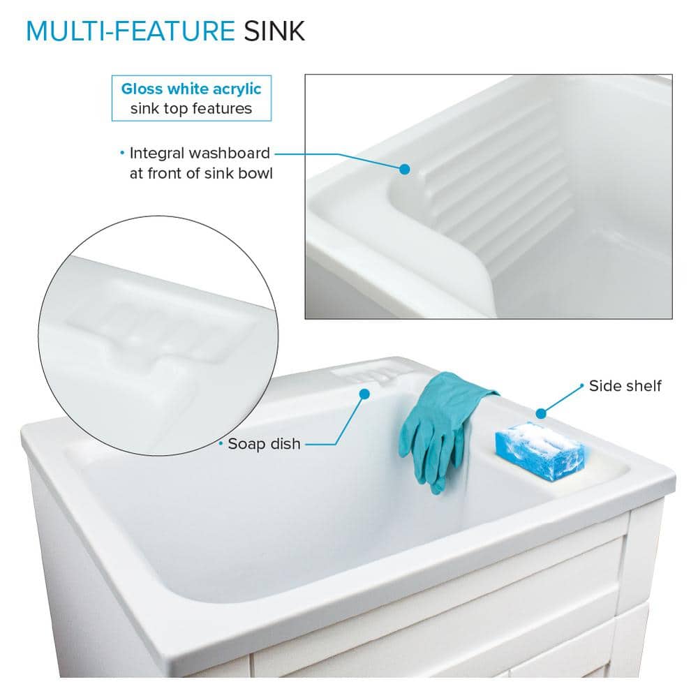 Transolid All-in-One 24.4 in x 22 in Acrylic Drop-In Laundry Sink and Cabinet with Faucet in White