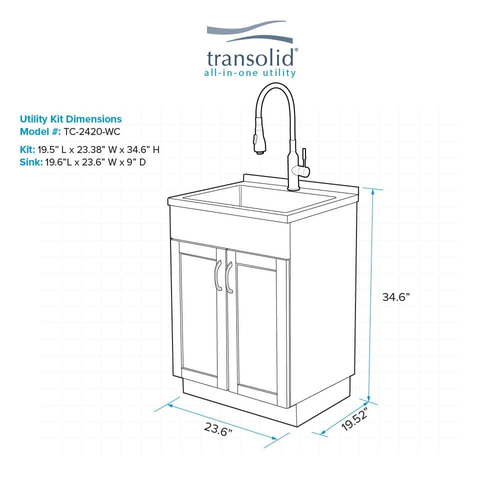 Transolid Stainless Steel Laundry Utility Sink & Cabinet Combo - TCB-2420-WC