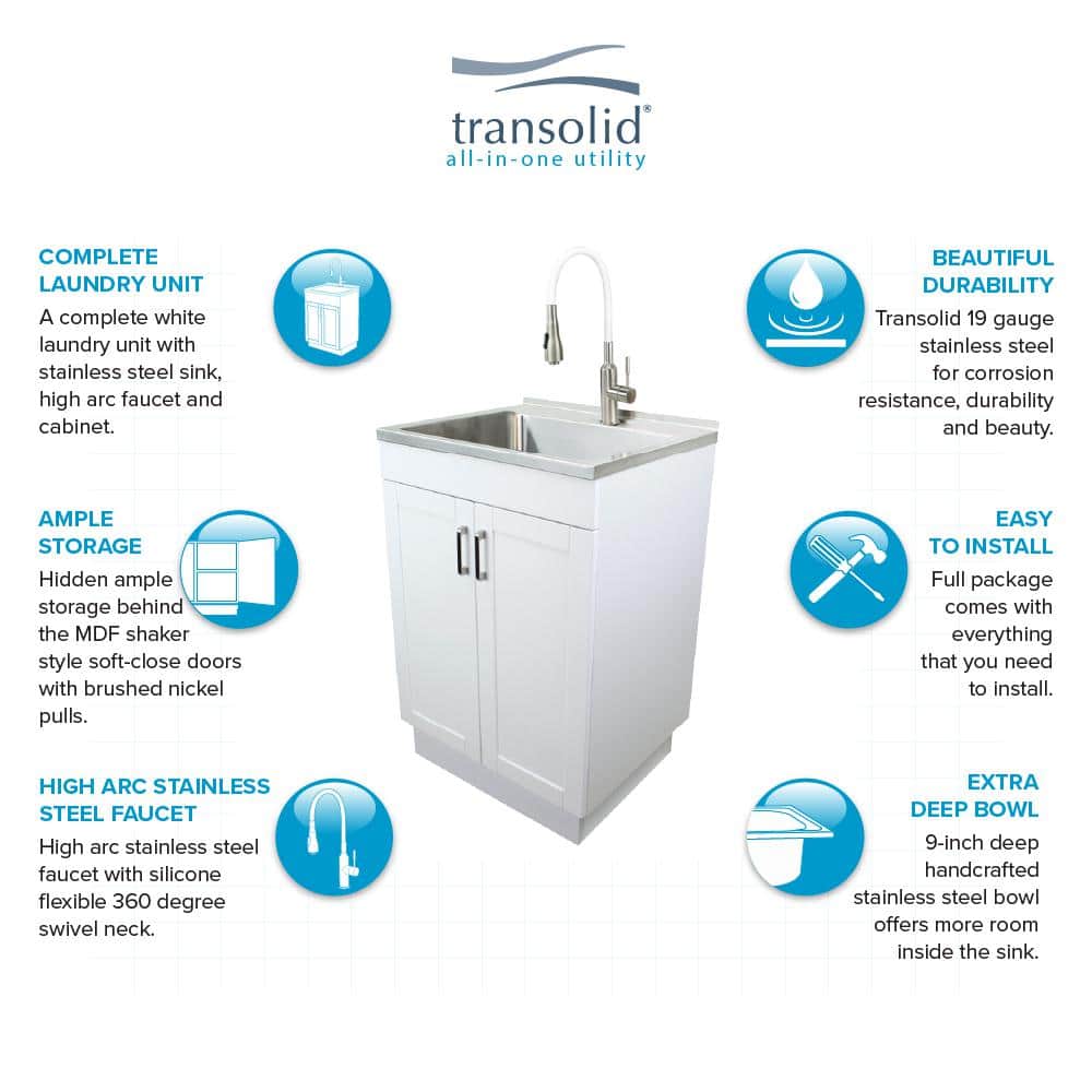 Transolid Stainless Steel Laundry Utility Sink & Cabinet Combo - TCB-2420-WC