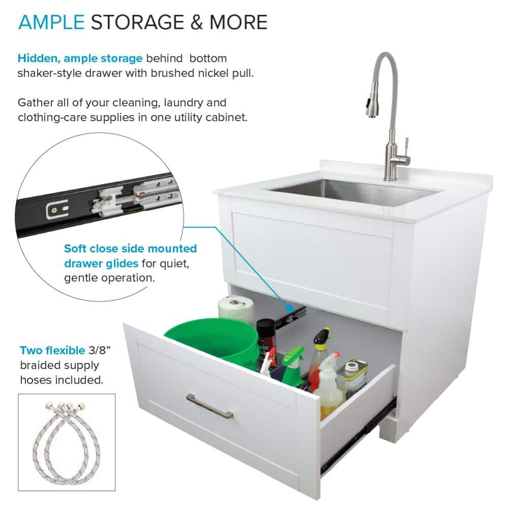Transolid All-in-One 29" x 25.5" Stainless Steel Quartz Undermount Laundry Sink Cabinet with Faucet