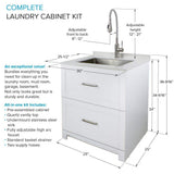 Transolid All-in-One 29 in. W x 25.5 in. D Stainless Steel Undermount Laundry/Utility Sink and White Cabinet with Quartz Top and Faucet