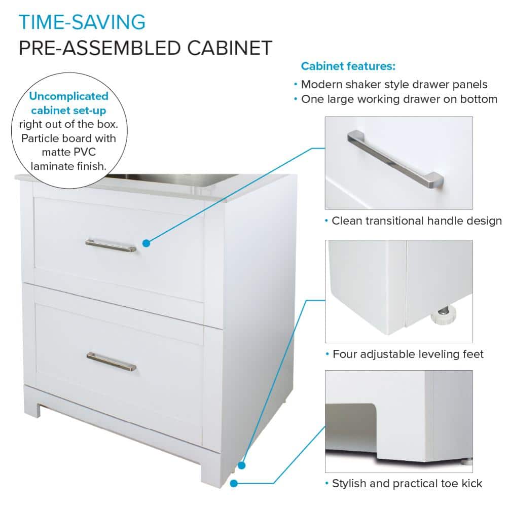 Transolid All-in-One 29" x 25.5" Stainless Steel Quartz Undermount Laundry Sink Cabinet with Faucet