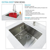Transolid All-in-One 29 in. W x 25.5 in. D Stainless Steel Undermount Laundry/Utility Sink and White Cabinet with Quartz Top and Faucet