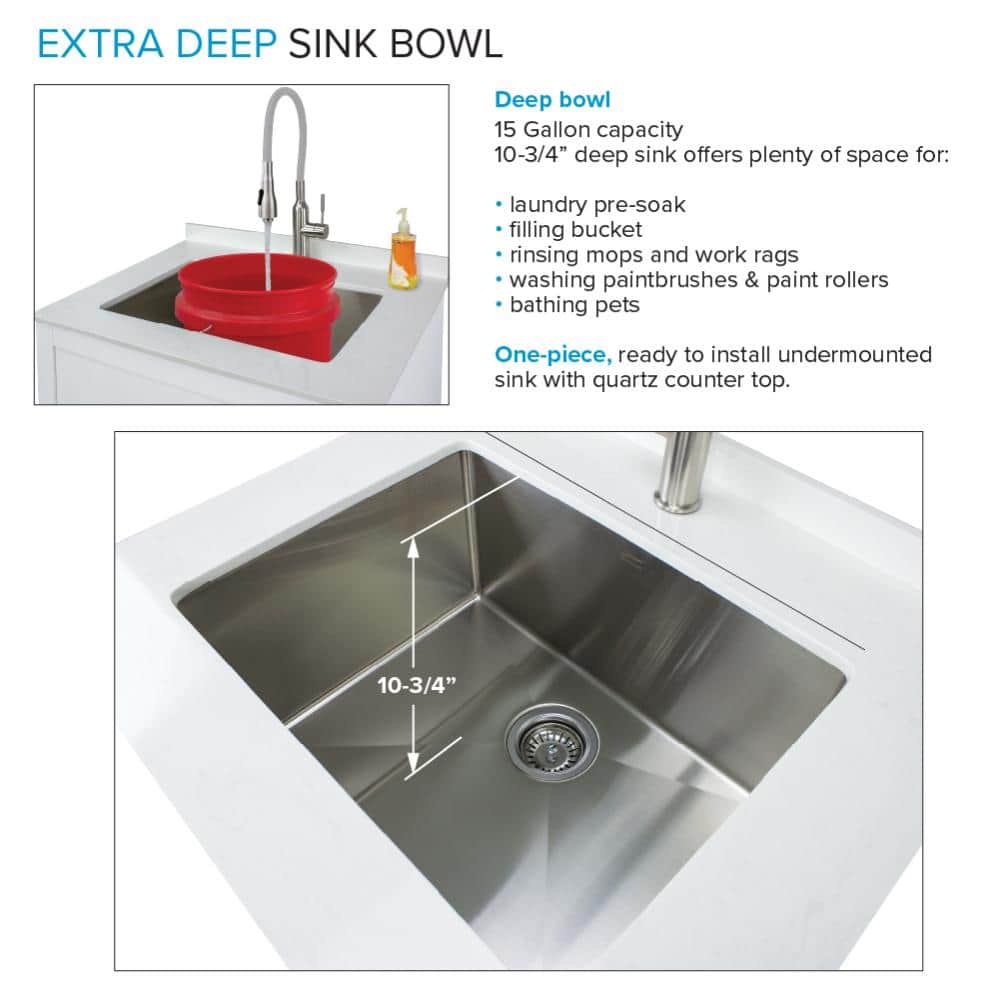 Transolid All-in-One 29" x 25.5" Stainless Steel Quartz Undermount Laundry Sink Cabinet with Faucet