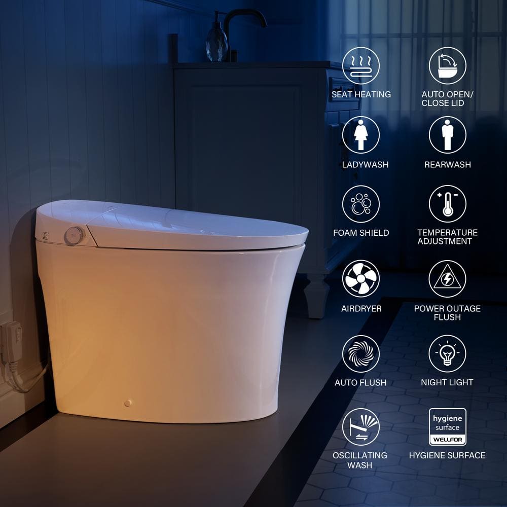 Unbranded ADA Compliant Smart Bidet Toilet - Dual Flush, Remote Control, White