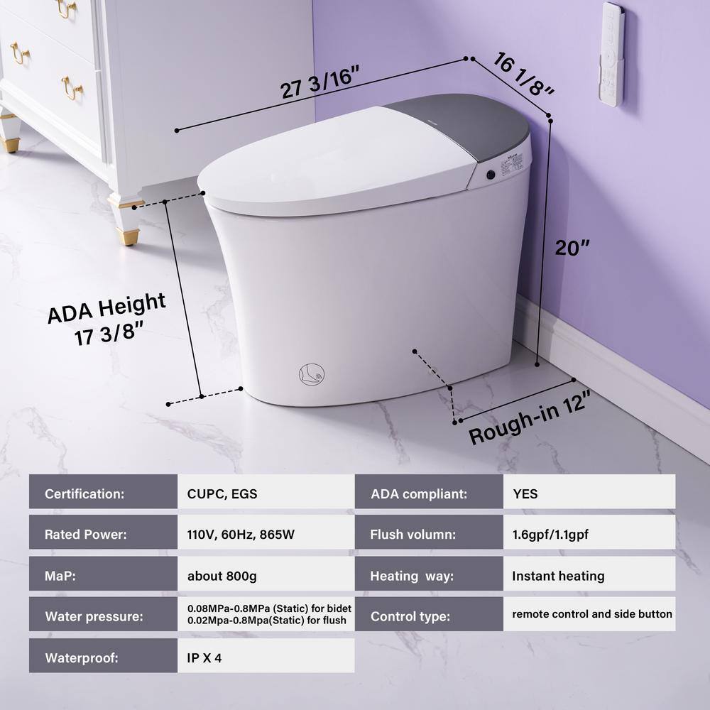 Unbranded Elongated ADA LED Smart Bidet Toilet with Auto Features