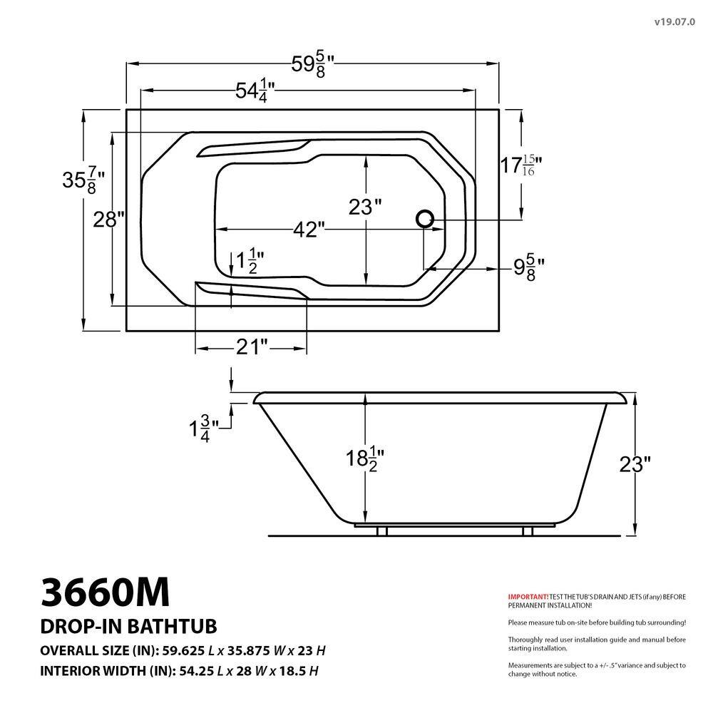 Universal Tubs Onyx Diamond Series 5 ft. Right-Drain Rectangular Drop-in Whirlpool and Air Bath Tub in White (59.625 in. x 35.875 in.)