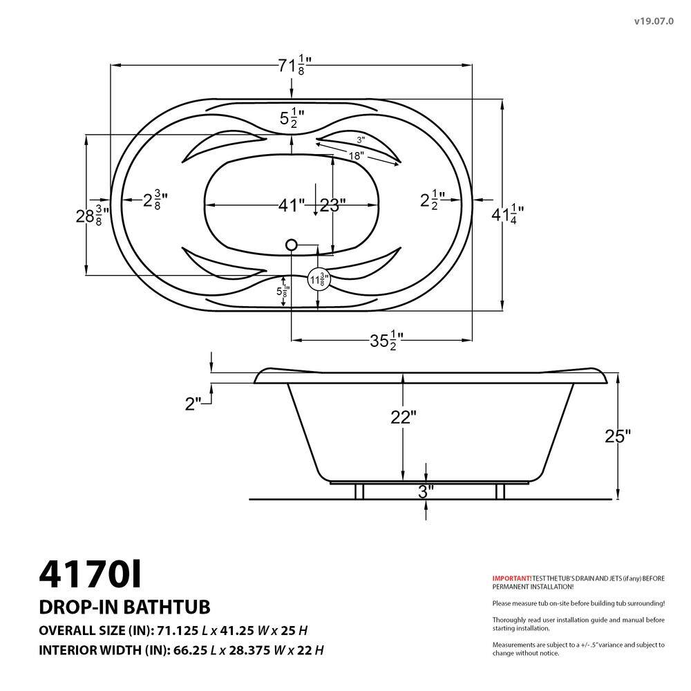 Universal Tubs Ruby Diamond Series 5.9 ft. Center Drain Rectangular Drop-in Whirlpool and Air Bath Tub in White