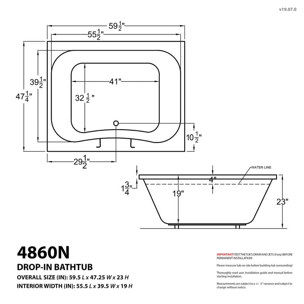 Universal Tubs Rhode 5 ft. Rectangular Drop-in Air Bath Tub in White (60 in. x 47 in.)