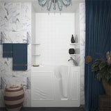 Universal Tubs Rampart 3.9 ft. Walk-in Whirlpool and Air Bathtub with 4 in. Tile Easy Up Adhesive Wall Surround, Right Drain, White