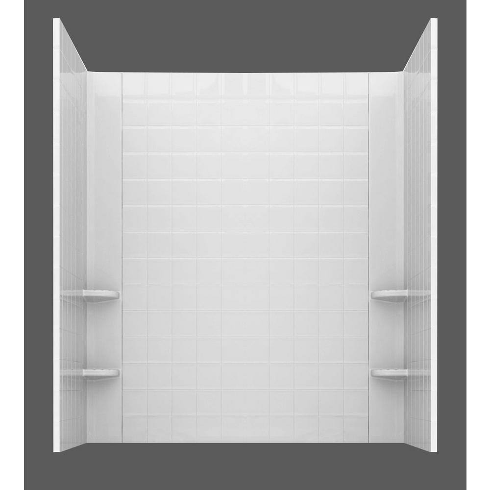 Universal Tubs Rampart 3.9 ft. Walk-in Whirlpool and Air Bathtub with 4 in. Tile Easy Up Adhesive Wall Surround, Right Drain, White