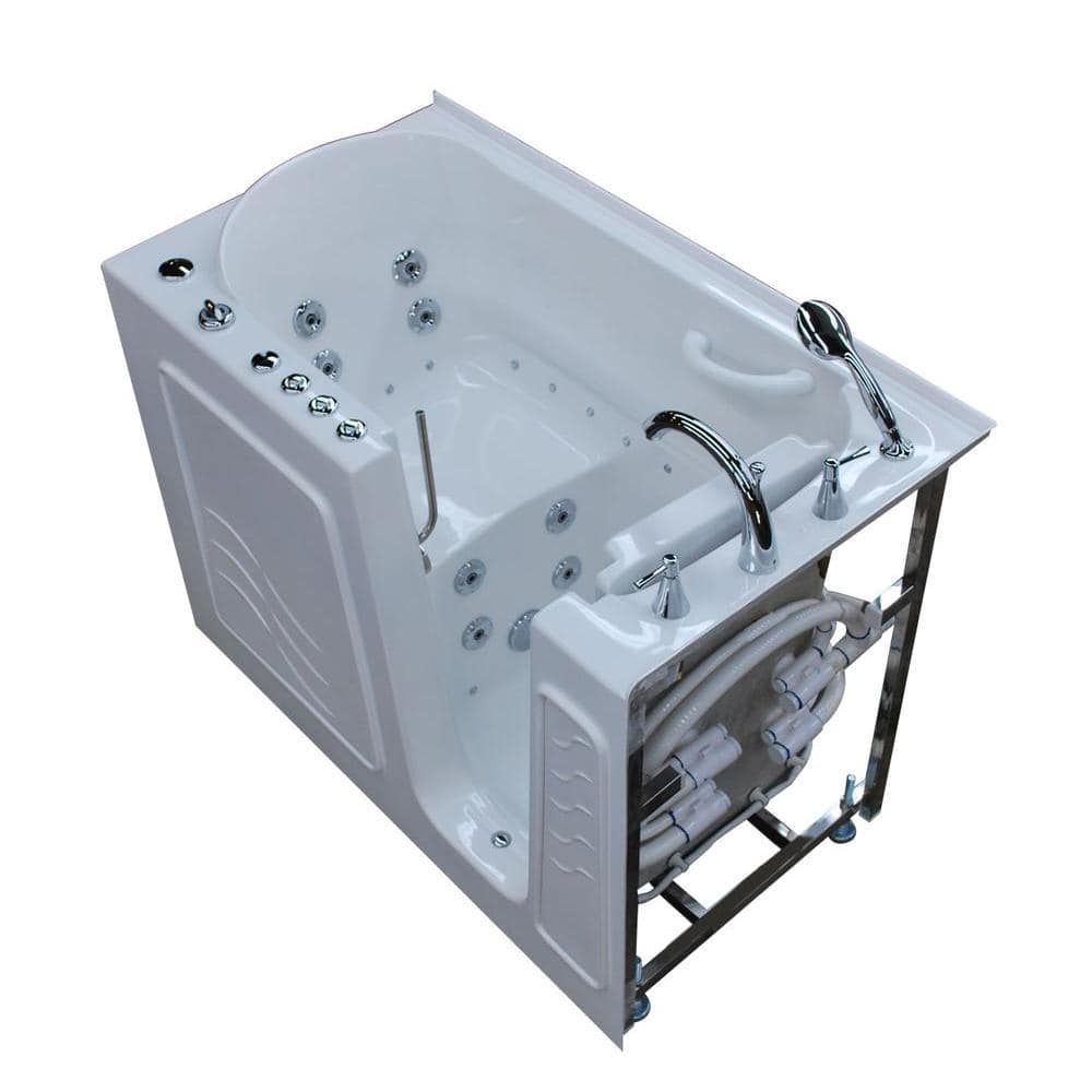 Universal Tubs Rampart Nova Heated 4.5 ft. Walk-in Whirlpool and Air Bathtub with 6 in. Tile Easy Up Adhesive Wall Surround in White