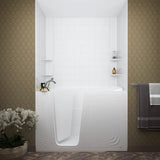 Universal Tubs Rampart 5 ft. Walk-in Whirlpool and Air Bathtub with 6 in. Tile Easy Up Adhesive Wall Surround in White