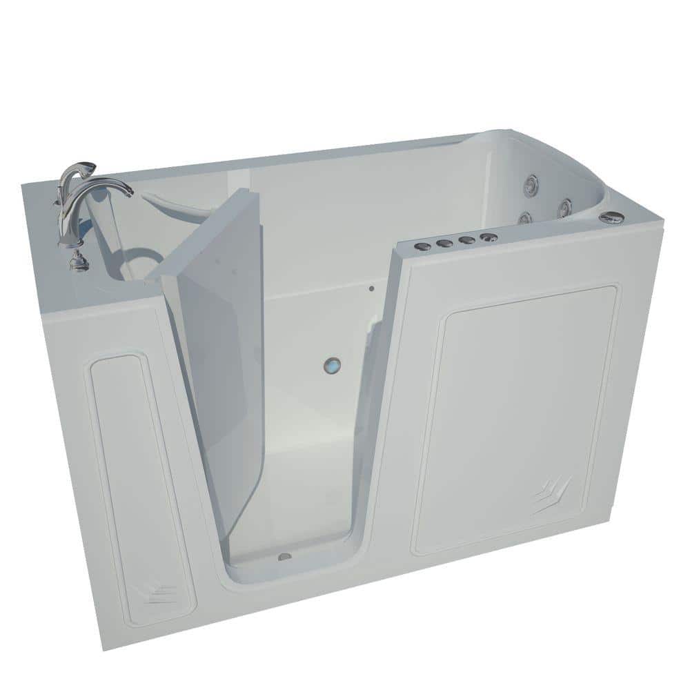 Universal Tubs Rampart 5 ft. Walk-in Whirlpool and Air Bathtub with 6 in. Tile Easy Up Adhesive Wall Surround in White