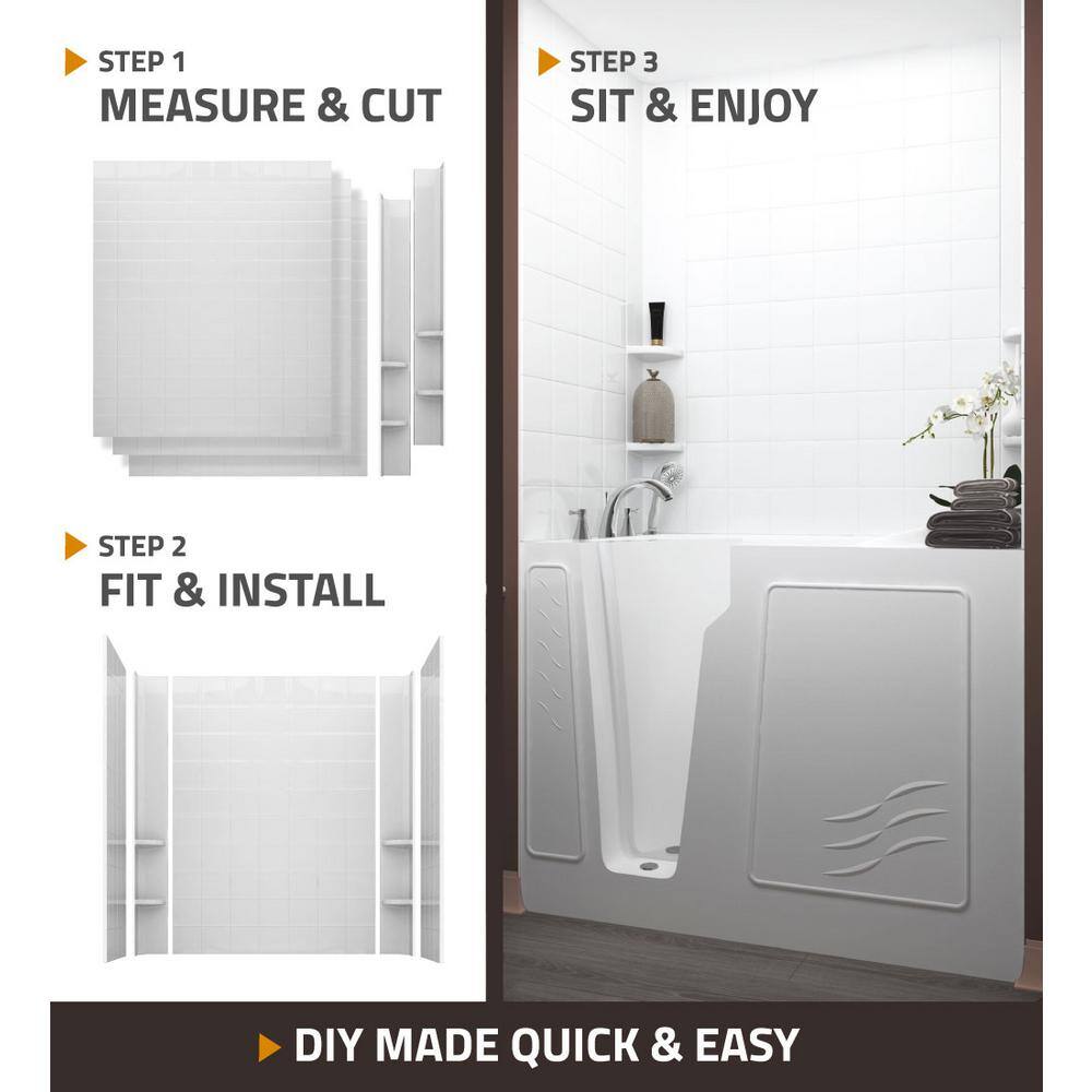 Universal Tubs Rampart 5 ft. Walk-in Whirlpool and Air Bathtub with 4 in. Tile Easy Up Adhesive Wall Surround in White