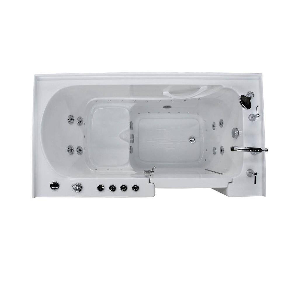 Universal Tubs Rampart 5 ft. Walk-in Whirlpool and Air Bathtub with 4 in. Tile Easy Up Adhesive Wall Surround in White