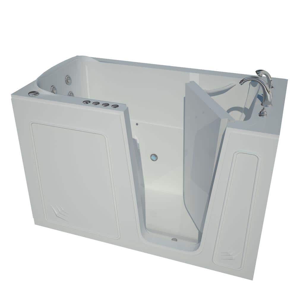 Universal Tubs Rampart Nova Heated 5 ft. Walk-in Whirlpool and Air Bathtub with Flat Easy Up Adhesive Wall Surround in White