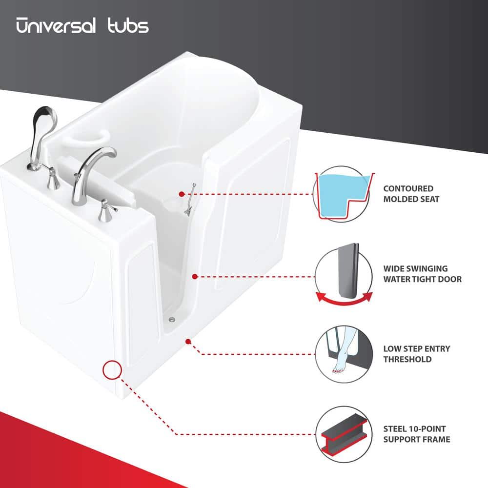 Universal Tubs HD Series 26 in. x 46 in. Right Drain Quick-Fill Walk-In Soaking Bathtub in White