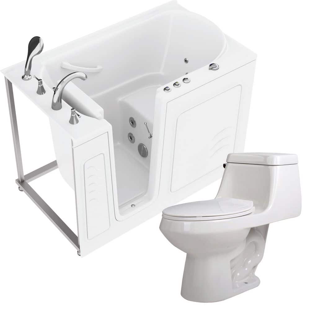 Universal Tubs HD Series 52.8 in. x 30 in. Left-Drain Walk-In Whirlpool Bathtub in White with 1.28 GPF Soft-Close Toilet