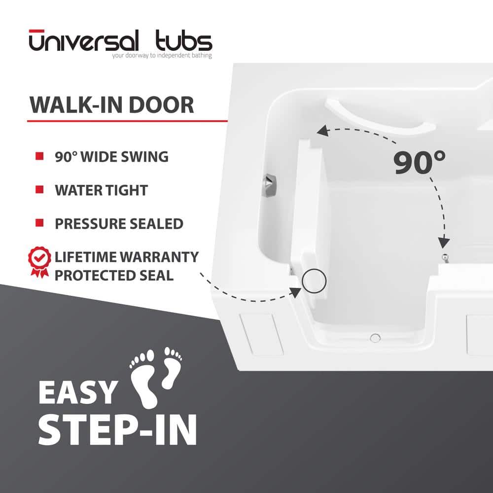 Universal Tubs HD Series 60 in. Left-Drain Step-In Walk-In Soaking Bathtub in White
