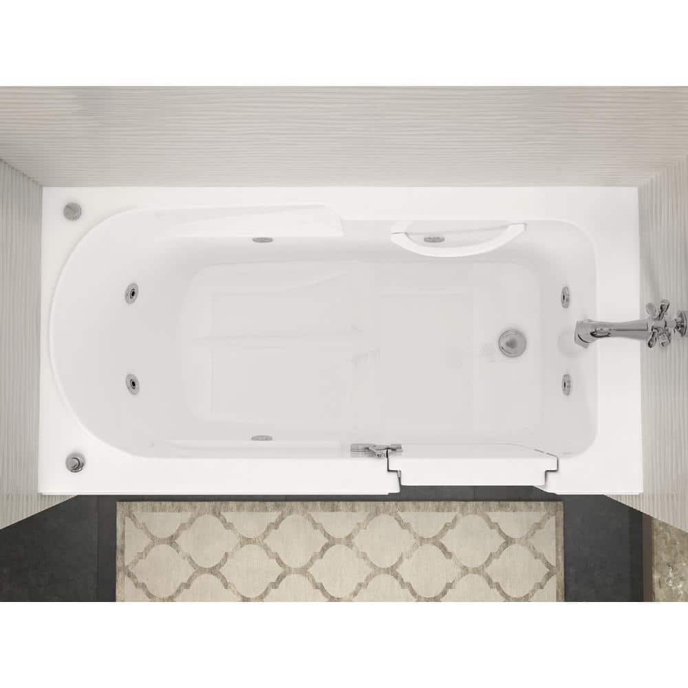 Universal Tubs Nova Heated Step-In 5 ft. Walk-In Whirlpool Bathtub in White with Chrome Trim, Right Drain