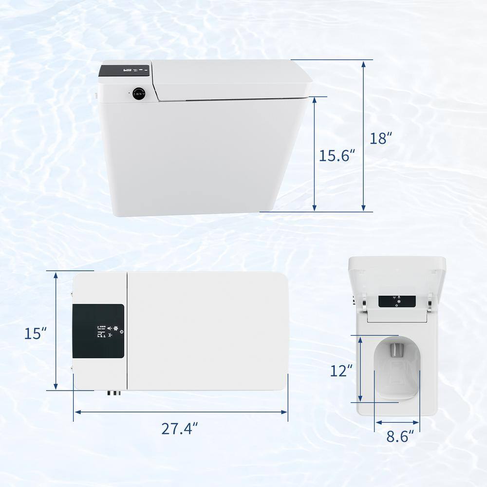 UPIKER 1-Piece Square Bidet Toilet with Heated Seat and Auto Flush, White