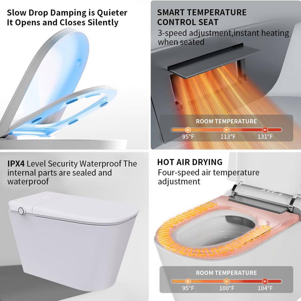 UPIKER 12" 1-piece Smart Elongated Toilet with Heated Seat and Auto Flush