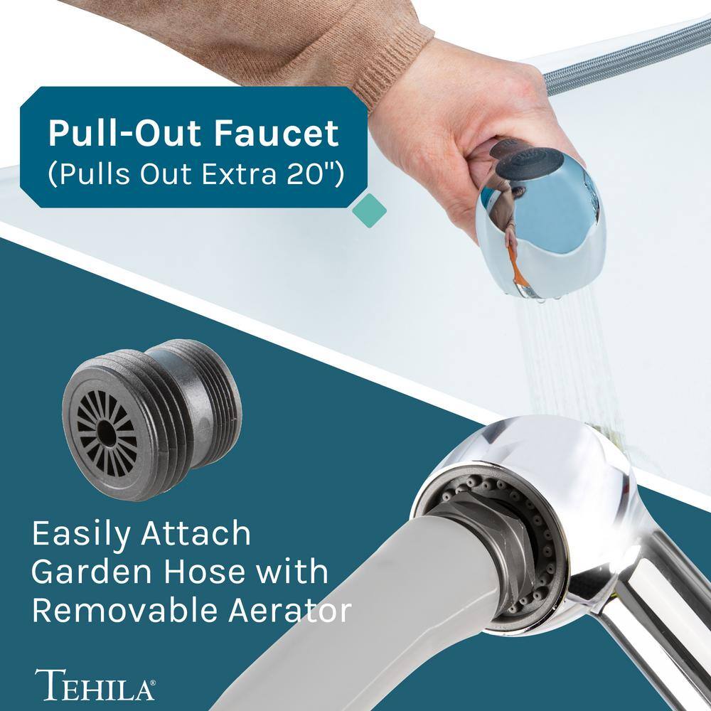 TEHILA 23.5 in. x 22.88 in. White Wall Mounted Utility Sink with Chrome Pull-out Sprayer