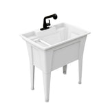 RUGGED TUB 32in. x 22in. Polyprop. White Freestanding Laundry/Utility Sink with 1-Handle Black Pullout Faucet and Installation Kit