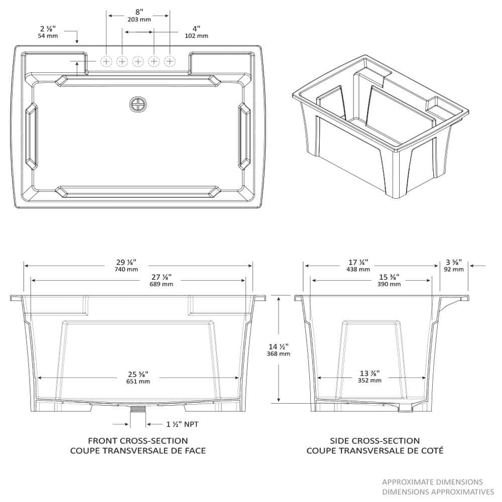 RUGGED TUB 32in. x 22in. Polyprop. White Freestanding Laundry/Utility Sink with 1-Handle Black Pullout Faucet and Installation Kit