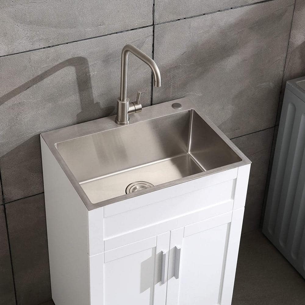 FORCLOVER 23.5 in. Bath Vanity with Stainless Steel Top – White