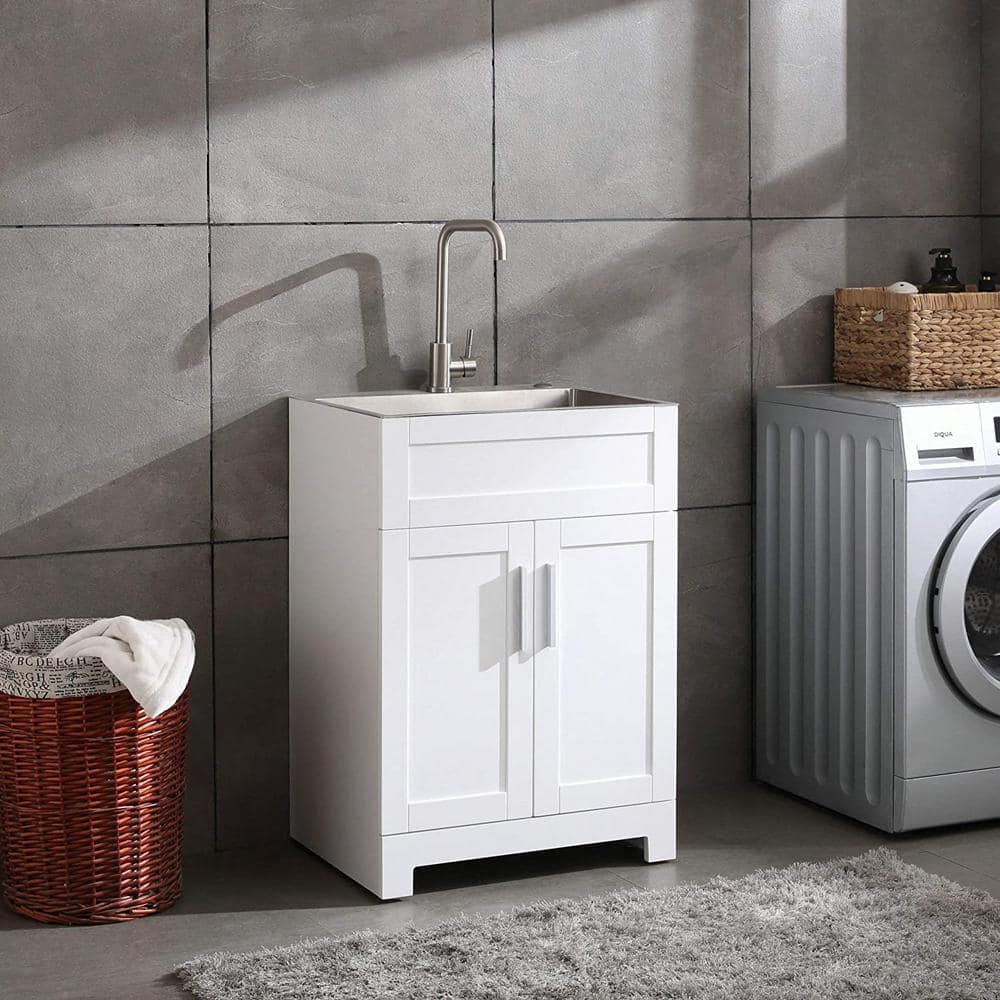 FORCLOVER 23.5 in. Bath Vanity with Stainless Steel Top – White