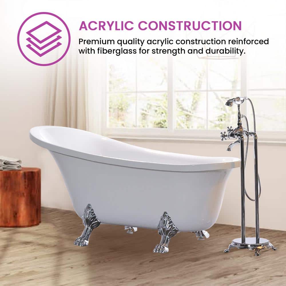 Vanity Art Pantin 69 in. Acrylic Clawfoot Freestanding Bathtub in White