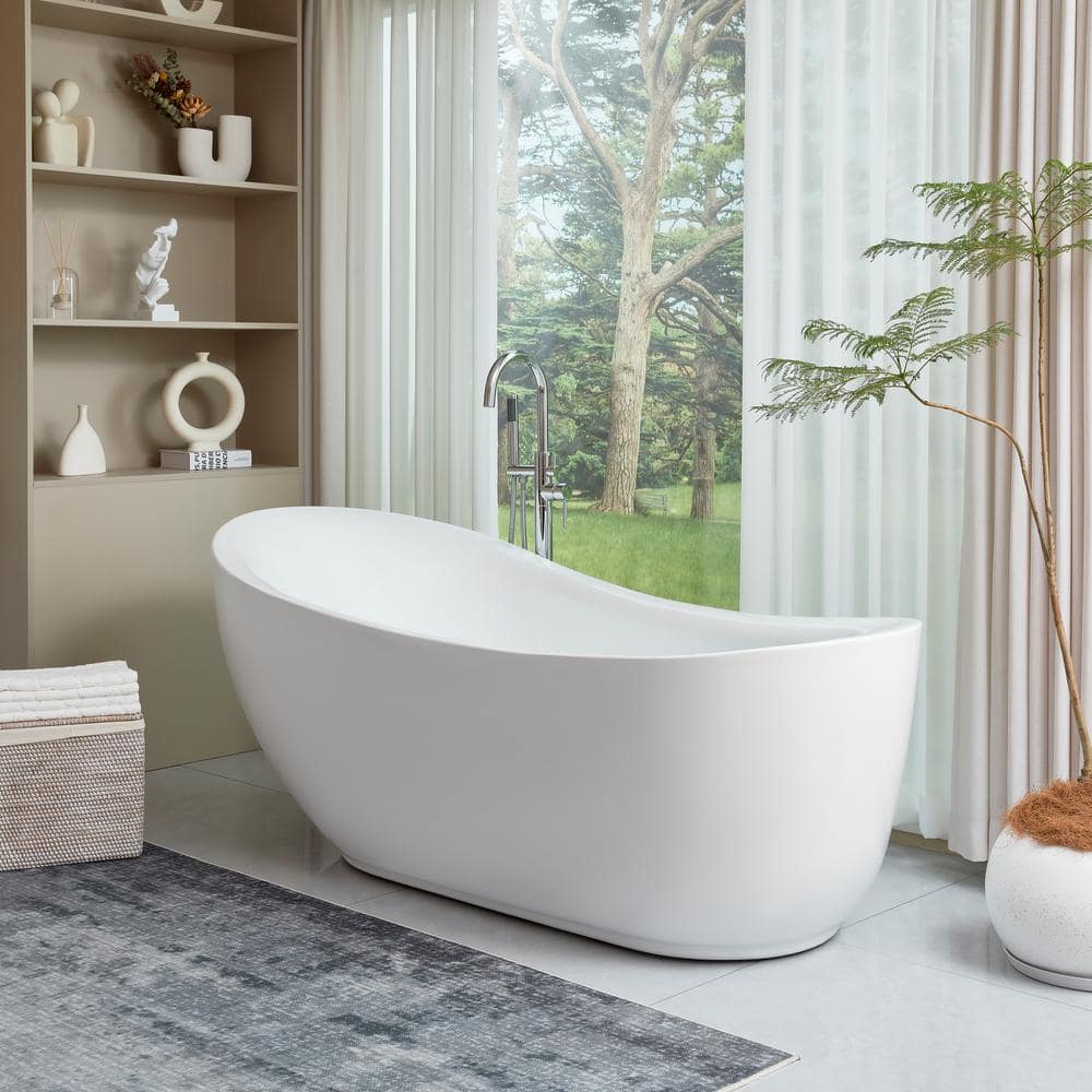 Vanity Art Belfort 71 in. Acrylic Flatbottom Freestanding Bathtub in White