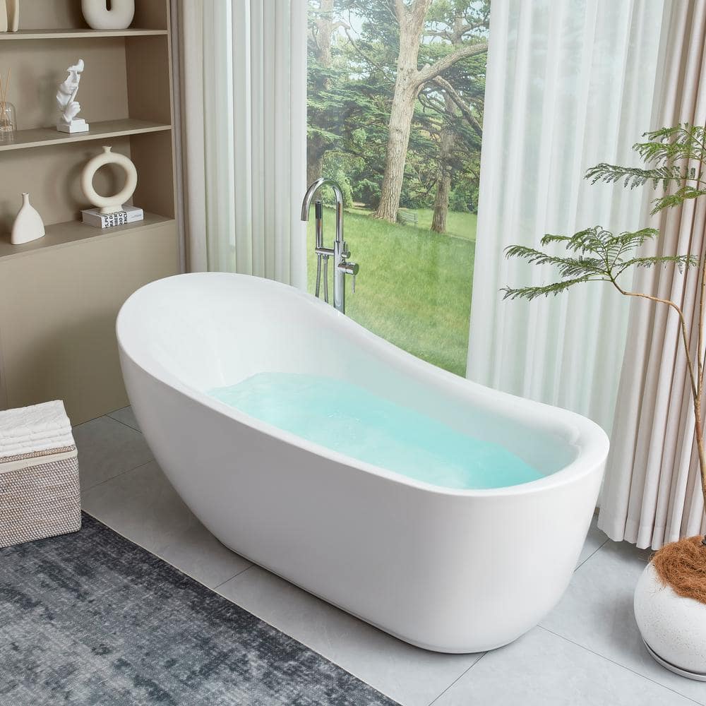 Vanity Art Belfort 71 in. Acrylic Flatbottom Freestanding Bathtub in White