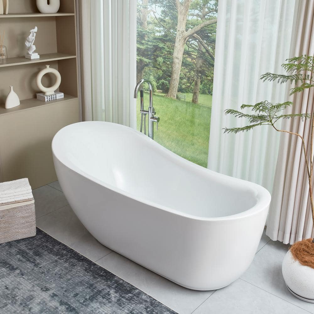 Vanity Art Belfort 71 in. Acrylic Flatbottom Freestanding Bathtub in White