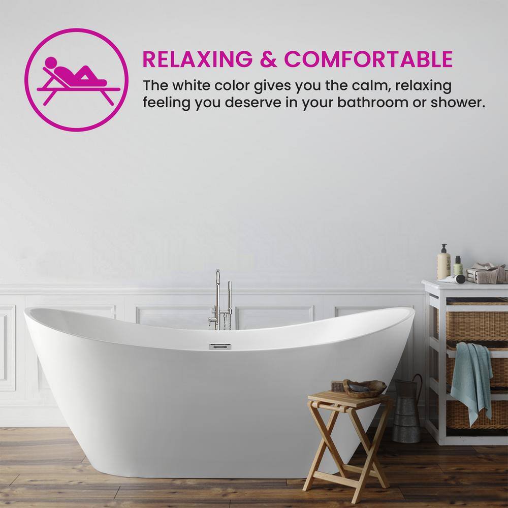 Vanity Art Reims 71 in. Acrylic Flatbottom Center Bathtub in White