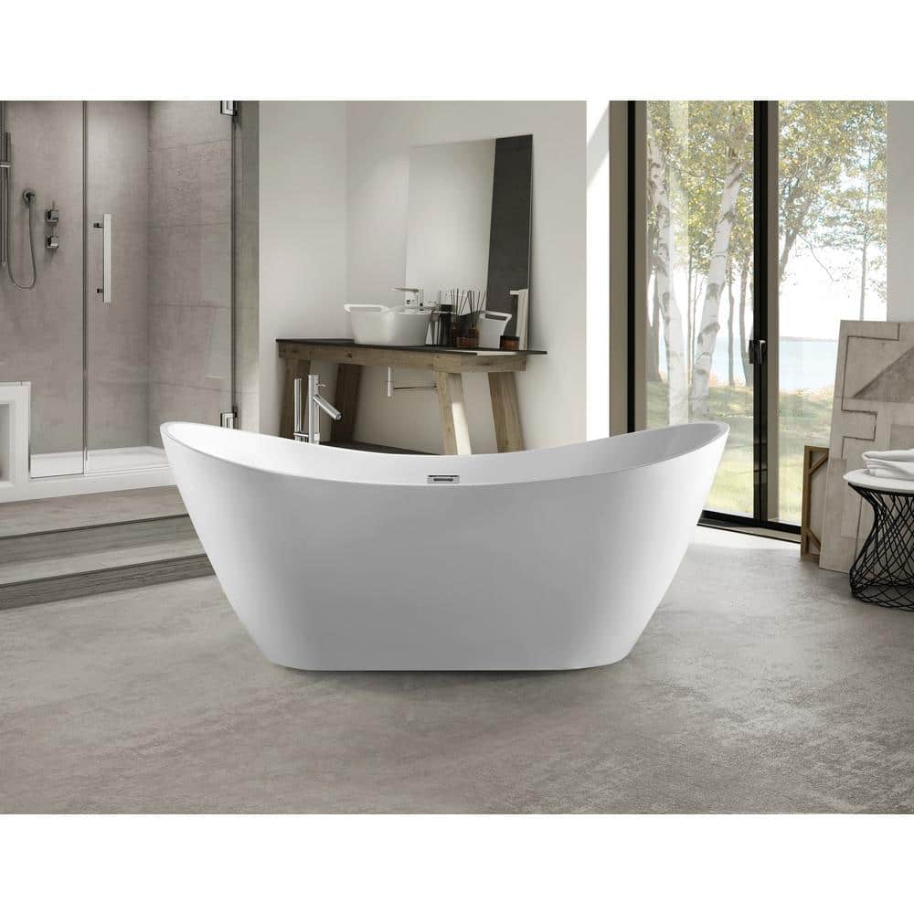 Vanity Art Reims 71 in. Acrylic Flatbottom Center Bathtub in White