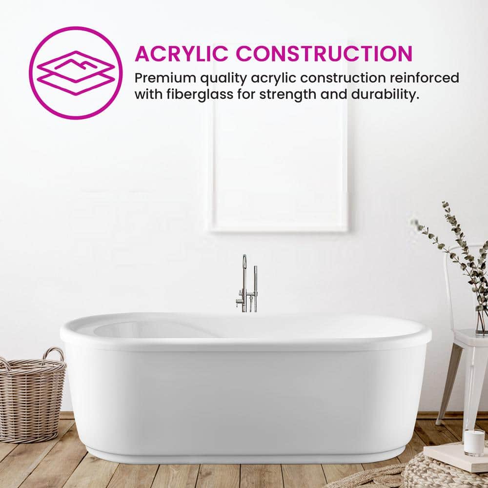 Vanity Art Ajaccio 59 in. Acrylic Flatbottom Bathtub in White