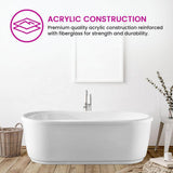Vanity Art Ajaccio 59 in. Acrylic Flatbottom Bathtub in White
