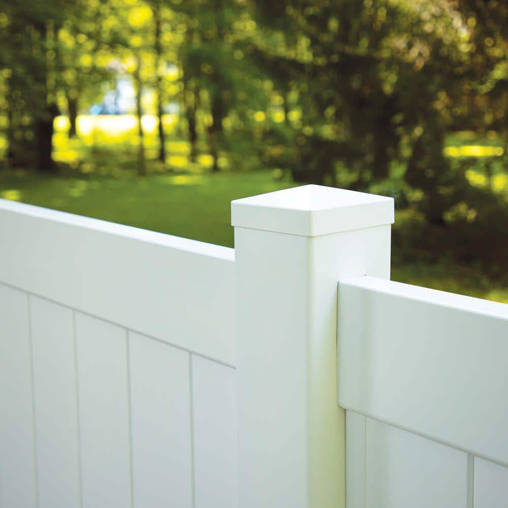 Veranda 5 in. x 5 in. (4.75 x 4.75 Post Size) White Vinyl Pyramid Fence Post Top