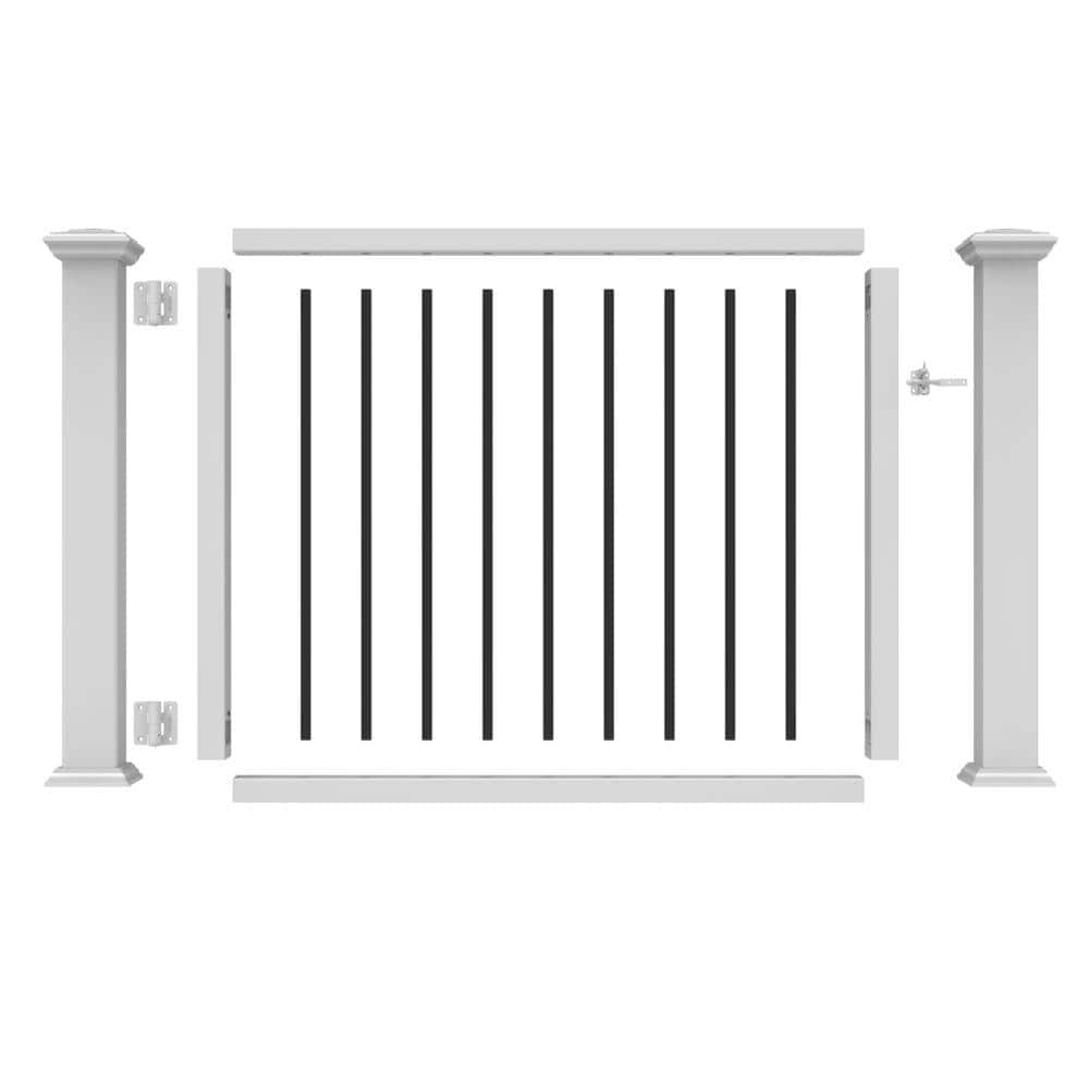 Veranda 36 in. to 48 in. Traditional White Poly-Composite Rail Gate Kit with Metal Balusters