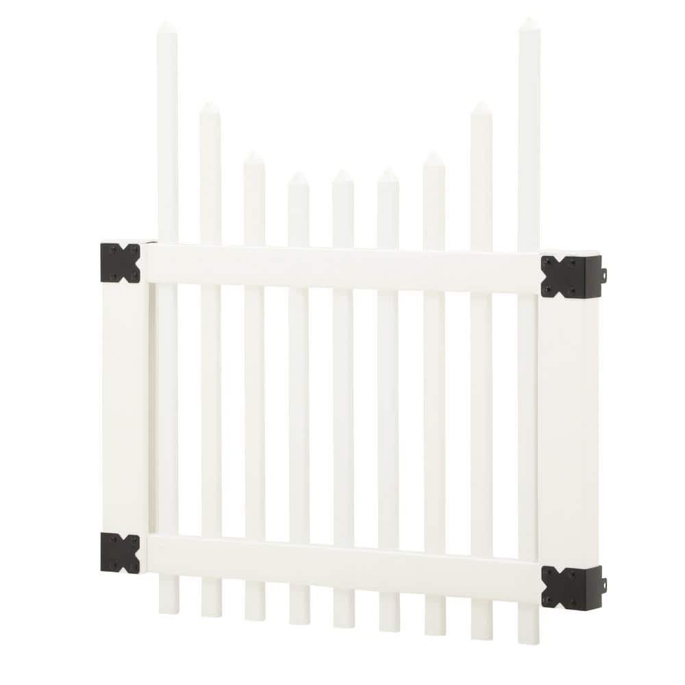 Veranda 4 ft. White Vinyl Chatham Scalloped Top Picket Fence Gate