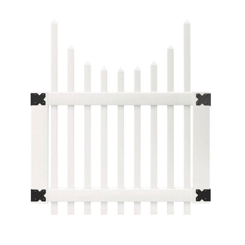 Veranda 4 ft. White Vinyl Chatham Scalloped Top Picket Fence Gate