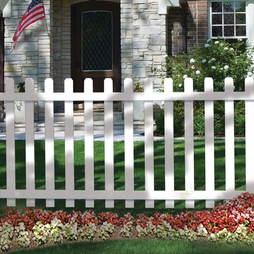 Veranda Glendale 4 ft. H x 8 ft. W White Vinyl Spaced Picket Fence Panel with Pointed Pickets