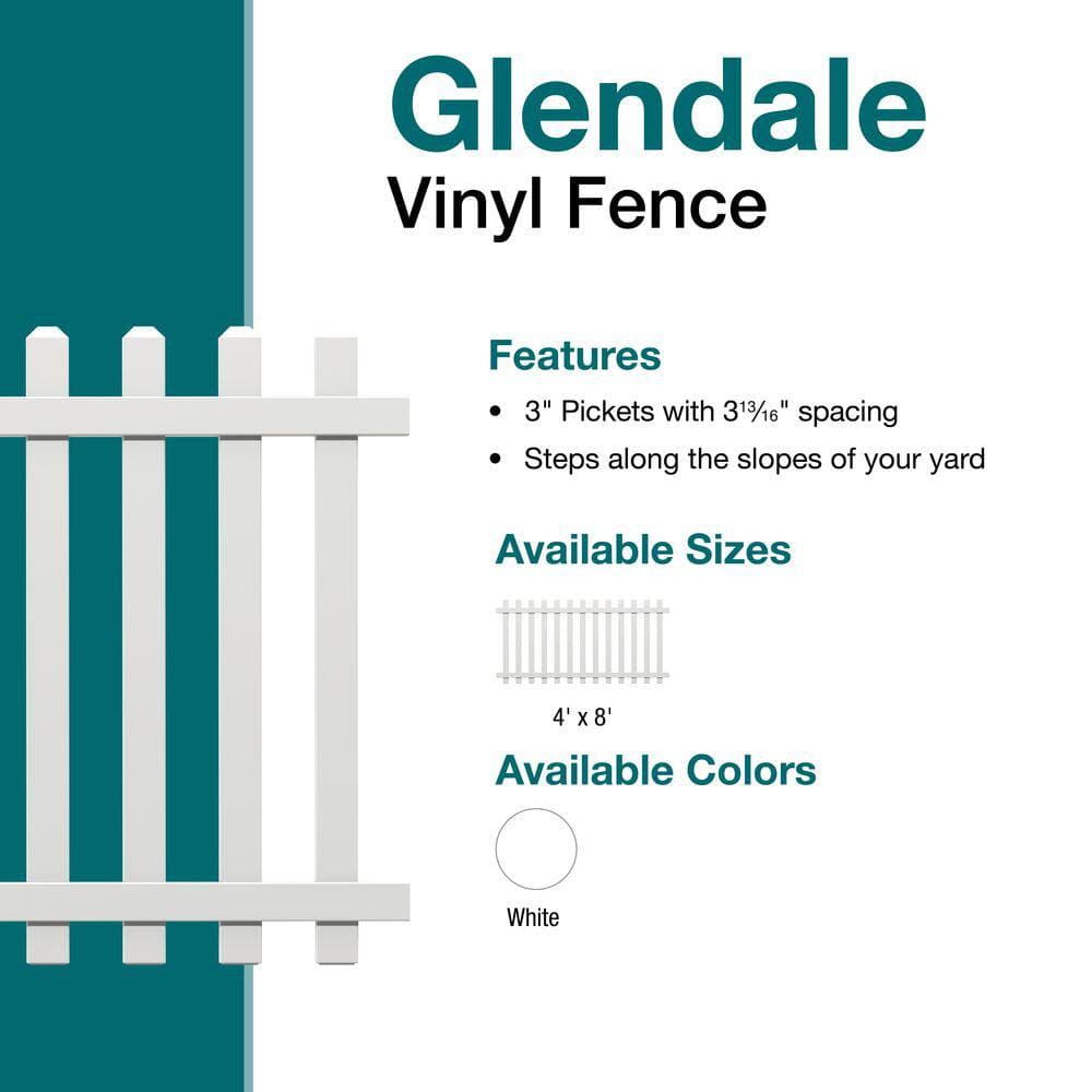 Veranda Glendale 4 ft. H x 8 ft. W White Vinyl Spaced Picket Fence Panel with Pointed Pickets