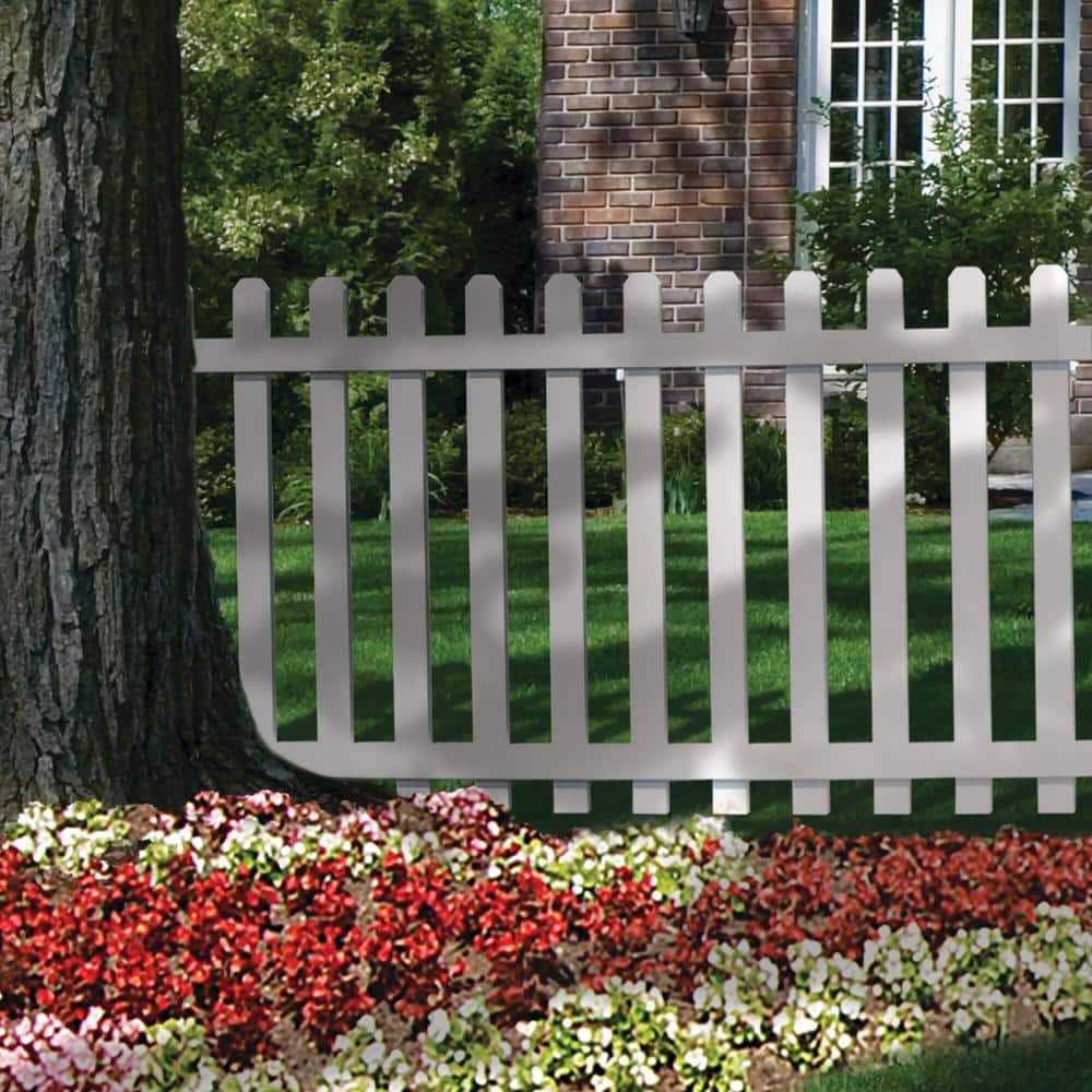 Veranda Glendale 4 ft. H x 8 ft. W White Vinyl Spaced Picket Fence Panel with Pointed Pickets