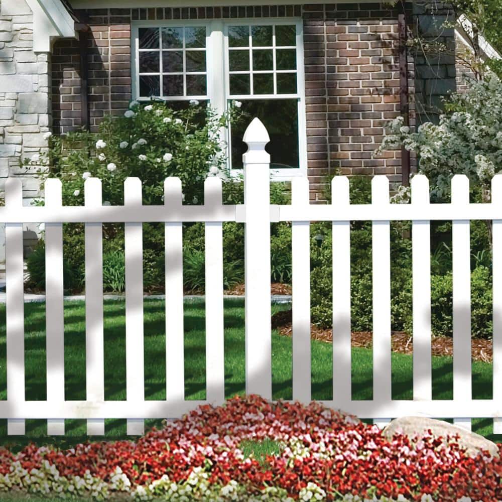 Veranda Glendale 4 ft. H x 8 ft. W White Vinyl Spaced Picket Fence Panel with Pointed Pickets